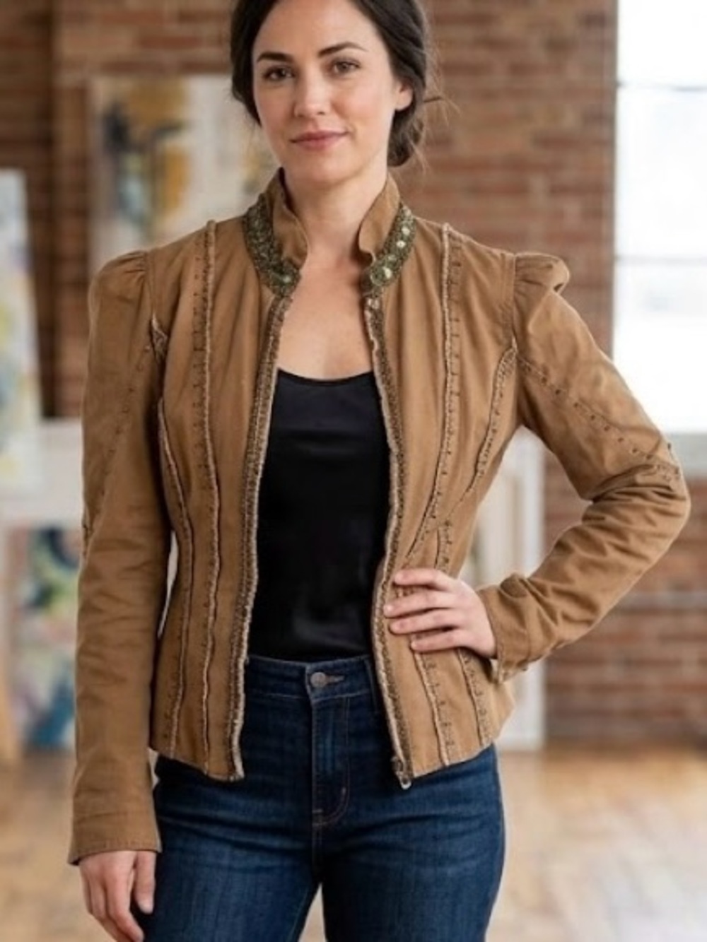 Peruvian Connection Beaded Military Jacket Victorian Steampunk Blazer Boho Chic